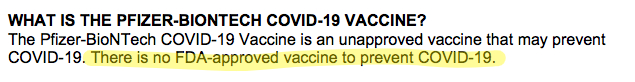 Pfizer Fact Sheet - There is no FDA-approved vaccine to precent COVID-19